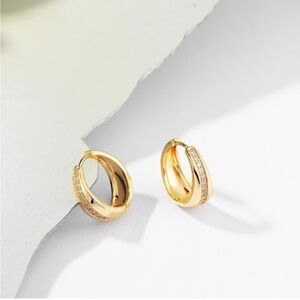 GOLD 14k Gold Plated Cubic Zirconia Hoop Earrings